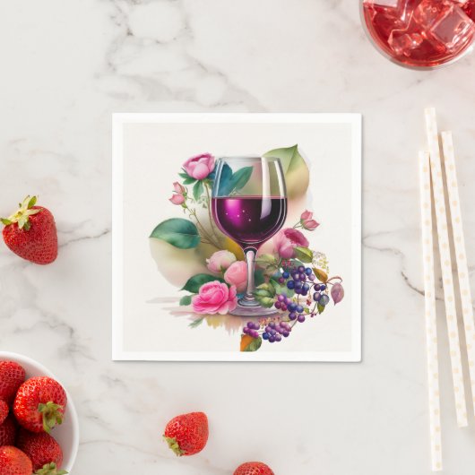 Wijnmakerij Wijngaard Wijn Glas Roze Rozen Servet (Insitu)