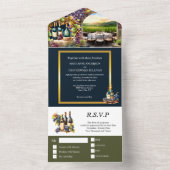 Wijnmakerij wijngaard wijnflessen druiven eettafel all in one uitnodiging (Binnen)