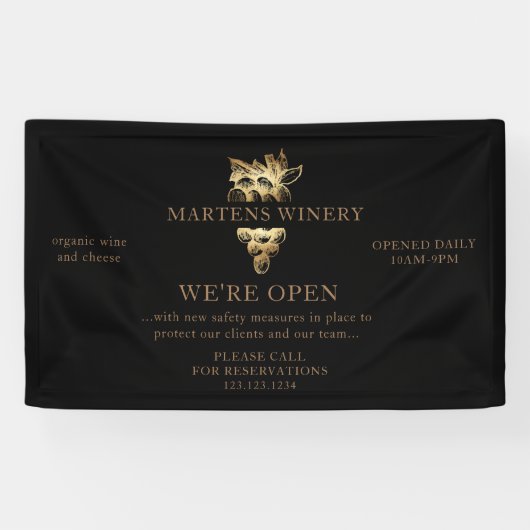 Wijnmakerij Wijnhandel Gouden druiven We zijn open Spandoek (Horizontaal)