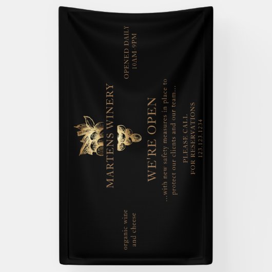 Wijnmakerij Wijnhandel Gouden druiven We zijn open Spandoek (Verticaal)