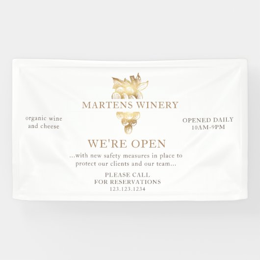 Wijnmakerij Wijnhandel Gouden druiven We zijn open Spandoek (Horizontaal)