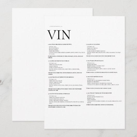 Wijnmenu Papierbord – Elegant Fysiek display Kaart (Voorkant / Achterkant)