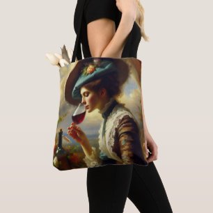 Wijnminnende vrouw tote bag