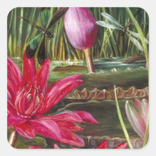Wijnoogst die de Roze Bloemen van Bloesems Vierkante Sticker