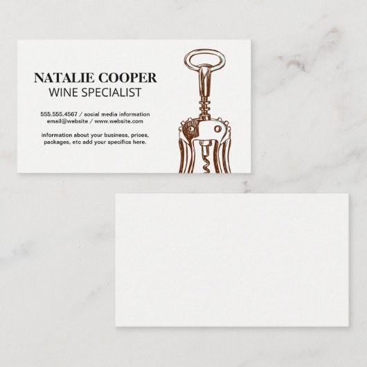 Wijnopener Icoon Visitekaartje (Voorkant / Achterkant)