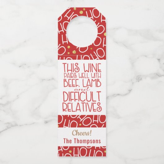 Wijnparen goed | Ho Ho Ho Grappig Flessenhanger (Voorkant)