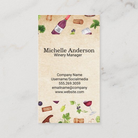 wijnpatroon | wijngaard | proeverijen visitekaartje (Achterkant)