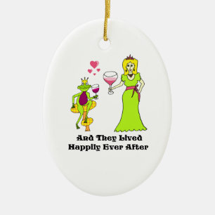Wijnprins en prinses ...gelukkig altijd na elkaar keramisch ornament