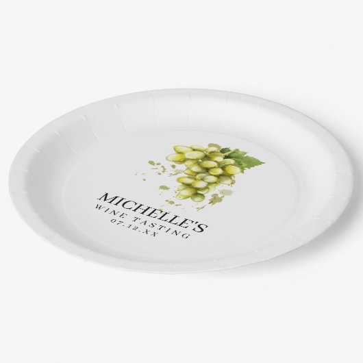 Wijnproeven met witte druiven papieren bordje (Gekanteld)