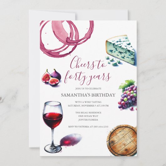 Wijnproeverij 40e verjaardag Uitnodigen Kaart (Voorkant)