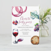 Wijnproeverij 40e verjaardag Uitnodigen Kaart (Staand voorkant)