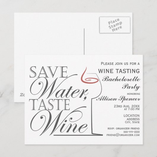 Wijnproeverij Bachelorette Party Uitnodiging ontwe (Voorkant / Achterkant)