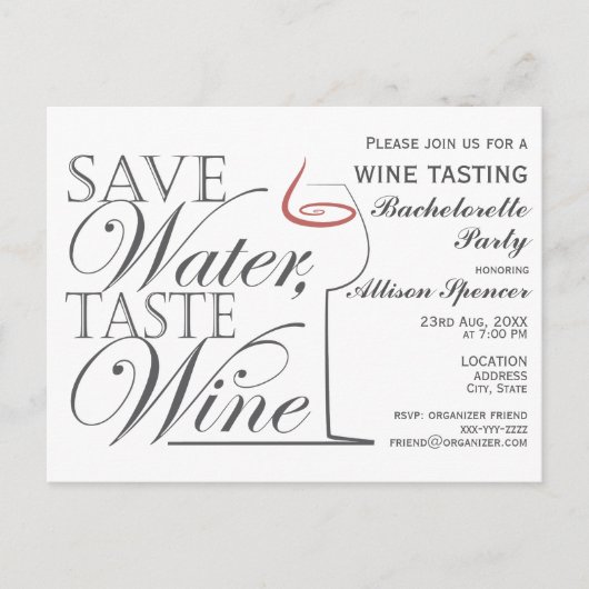 Wijnproeverij Bachelorette Party Uitnodiging ontwe (Voorkant)