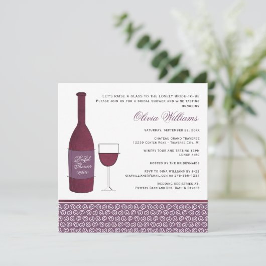 Wijnproeverij Bourgondische pruim bruiloft Vrijgez Kaart (Staand voorkant)