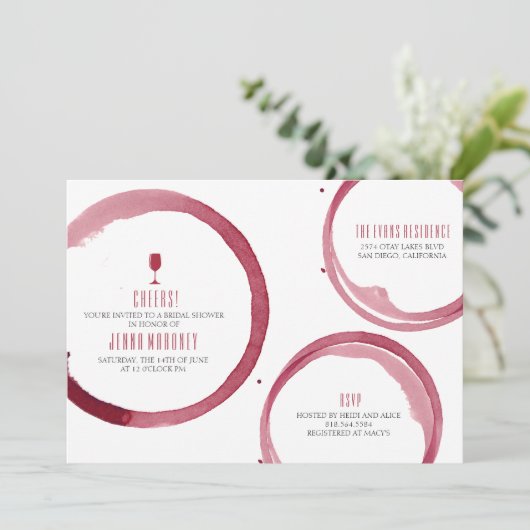 Wijnproeverij Bruids Douche Uitnodiging Rood (Staand voorkant)