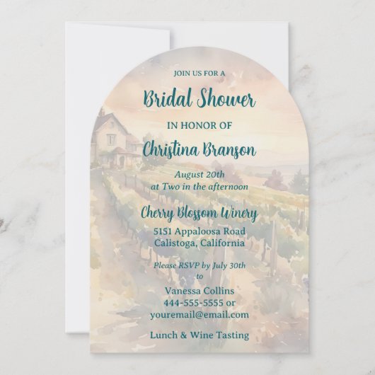 Wijnproeverij en lunch Bruids Douche Uitnodiging (Voorkant)