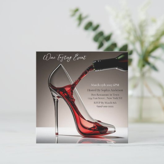 Wijnproeverij Event-Stiletto met wijn Kaart (Staand voorkant)