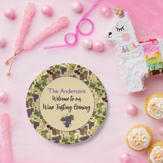 wijnproeverij partij aangepaste naam papieren bordje (Feest)