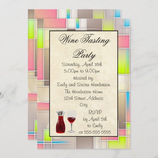 Wijnproeverij partij Abstract Design Kaart (Voorkant / Achterkant)