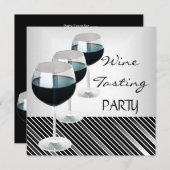 Wijnproeverij Party Drinken Glazen Zwart Wit 3 Kaart (Voorkant / Achterkant)