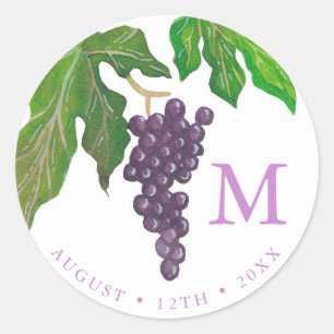 Wijnproeverij Party Druiven Monogram Ronde Sticker