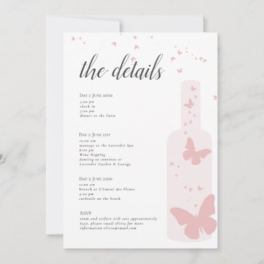 Wijnproeverij Romantische route Bachelorette Party Kaart (Achterkant)