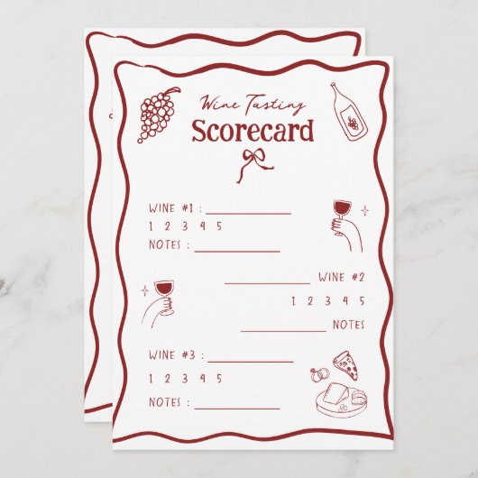 Wijnproeverij Scorekaart Handgetekende Scoreblad Kaart (Voorkant / Achterkant)