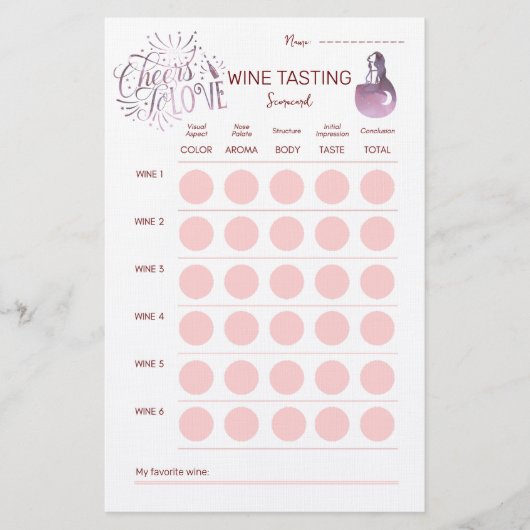 Wijnproeverij Scorekaart 'Proost op de Liefde' Briefpapier (Voorkant)