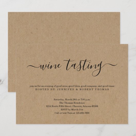 Wijnproeverij Uitnodiging op Kraft Papier Achtergr (Voorkant / Achterkant)