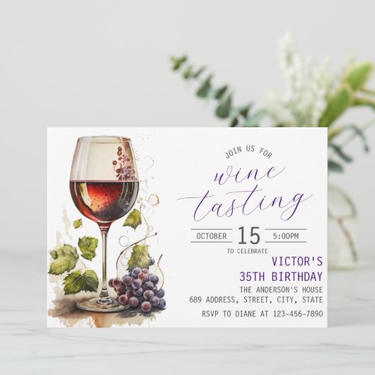 Wijnproeverij Uitnodiging Verjaardag (Staand voorkant)