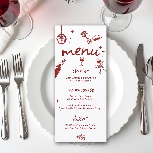 Wijnproeverij Vakantie Kerstfeest Handgetekend Menu