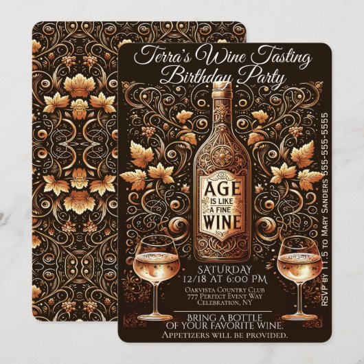 Wijnproeverij Verjaardagsfeest Kaart (Voorkant / Achterkant)