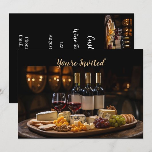 Wijnproeverij Verjaardagsfeest Nodig Wijnfles uit Kaart (Voorkant / Achterkant)