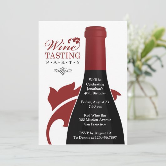 Wijnproeverij Verjaardagsfeest Platte Uitnodiging (Staand voorkant)