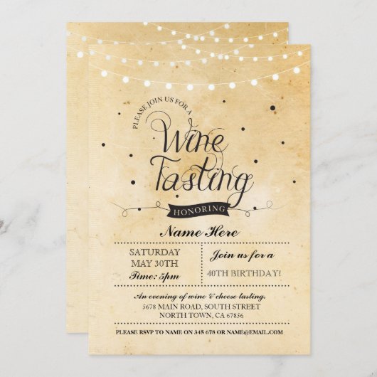 Wijnproeverij Verjaardagsfeest Rustiek ELKE LEEFTI Kaart (Voorkant / Achterkant)