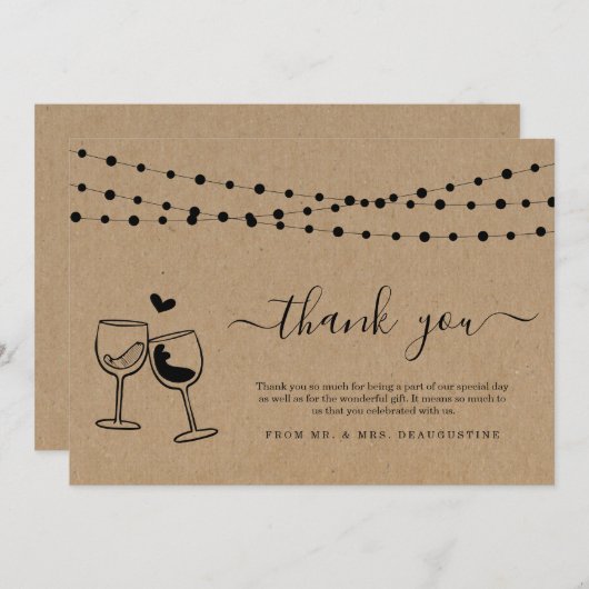 Wijnproeverij Wijn Toast & String Lights Bedankkaart (Voorkant / Achterkant)