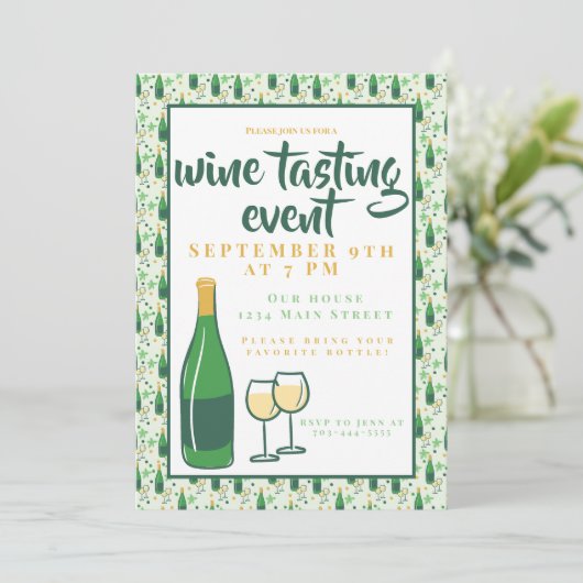 Wijnproeverij wijnfles glazen bloemen kaart (Staand voorkant)