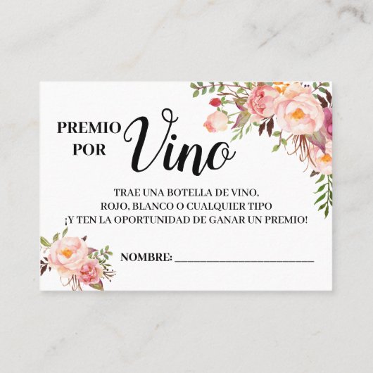 Wijnraffenkaartje engelse spaanse douchekaart plaatskaartje (Achterkant)