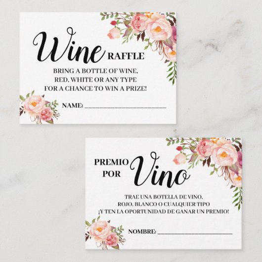 Wijnraffenkaartje engelse spaanse douchekaart plaatskaartje (Voorkant / Achterkant)