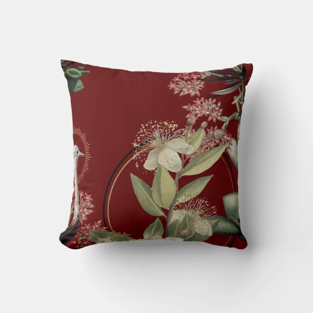 Wijnrode Elegante Bloemendesign Worpkussen Kussen (Voorkant)