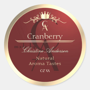 Wijnrode productlabel met gouden lijst monogram ronde sticker
