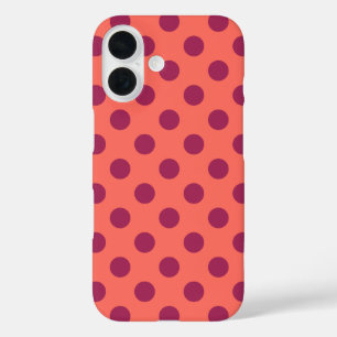 Wijnrode stippen en levende koraalpolka iPhone 16 hoesje