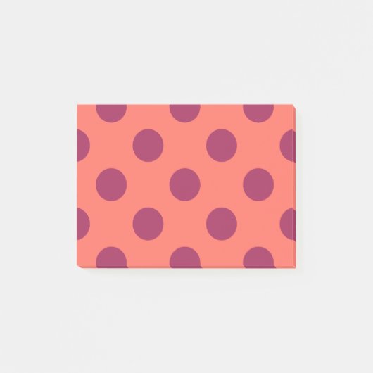 Wijnrode stippen en levende koraalpolka post-it® notes (Voorkant)