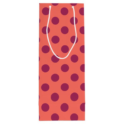 Wijnrode stippen en levende koraalpolka wijn cadeautas (Achterkant)