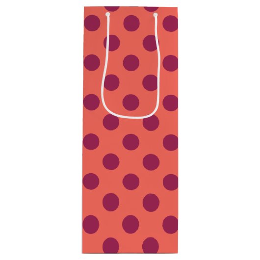 Wijnrode stippen en levende koraalpolka wijn cadeautas (Voorkant)