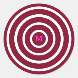 wijnrode witte cirkels - met monogram ronde sticker
