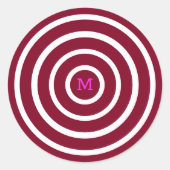 wijnrode witte cirkels - met monogram ronde sticker (Voorkant)