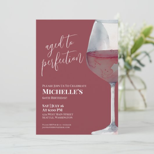 Wijnrood 60ste verjaardagsfeest kaart (Staand voorkant)