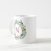 Wijnrood bloemenkrans initiële monogram koffiemok (Voorkant links)