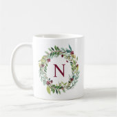 Wijnrood bloemenkrans initiële monogram koffiemok (Links)